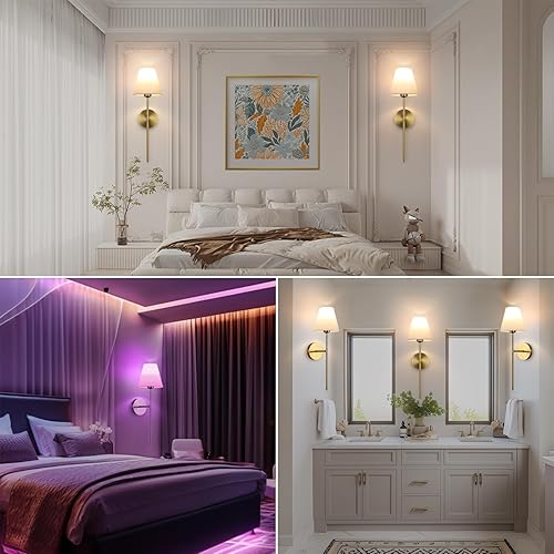 Miniatura 9 de Juego de 2 apliques de pared con pilas, 15 colores inalámbricos con control remoto regulable que dura de 18 a 50 horas, lámpara de pared recargable