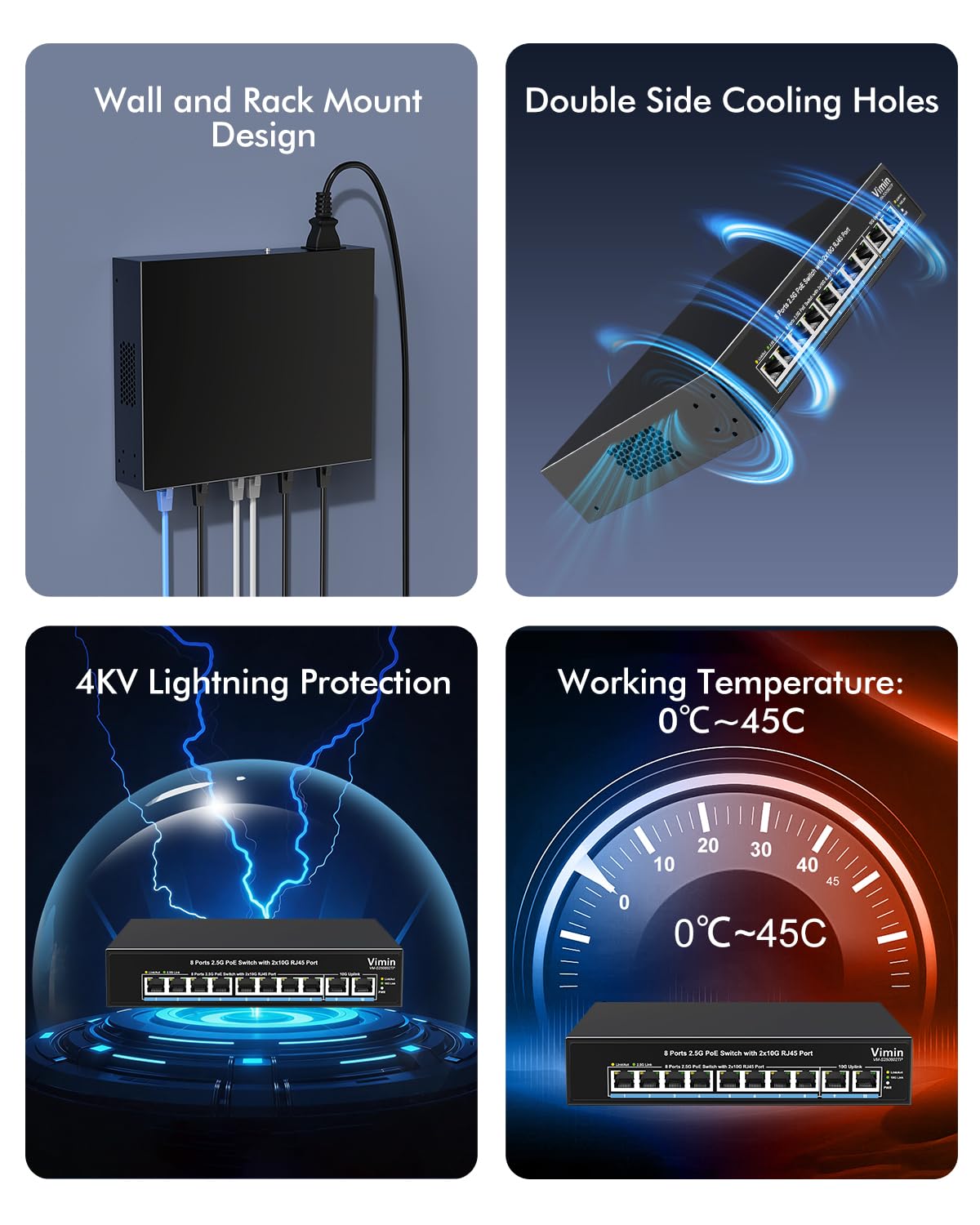 Switch PoE+ 8 Porte 2,5G | 2 switch RJ45 uplink 10G | Capacità di commutazione 80Gbps | Plug & Play non Gestito | Conforme IEEE 802.3af/at | PoE da 150 W per reti ad alta velocità e dispositivi PoE