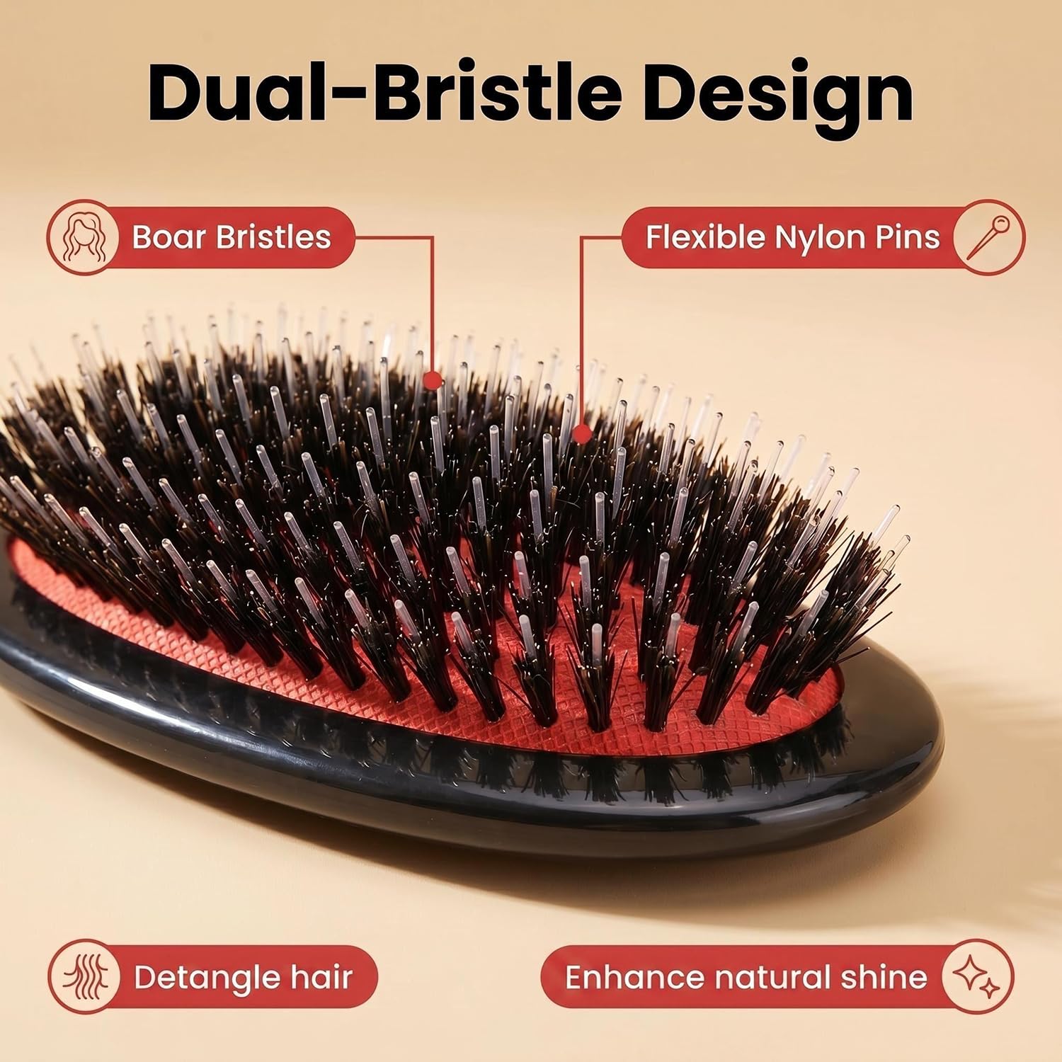 Boar Nylon Bristle Cushioned Paddle Hair Brush