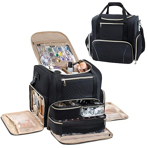 Organizador grande de esmalte de uñas con capacidad para 80 botellas y una lámpara de uñas, estuche de almacenamiento de tecnología de uñas, bolsa