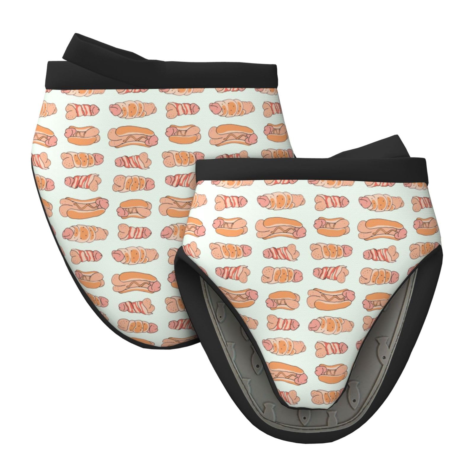 Silicone Oven Mitts, Heat and Slip Resistant Kitchen Mittens 2-Pack Set, Happy Penis Dick Sweet Bacon Wrapped Short Soft Oven Gloves