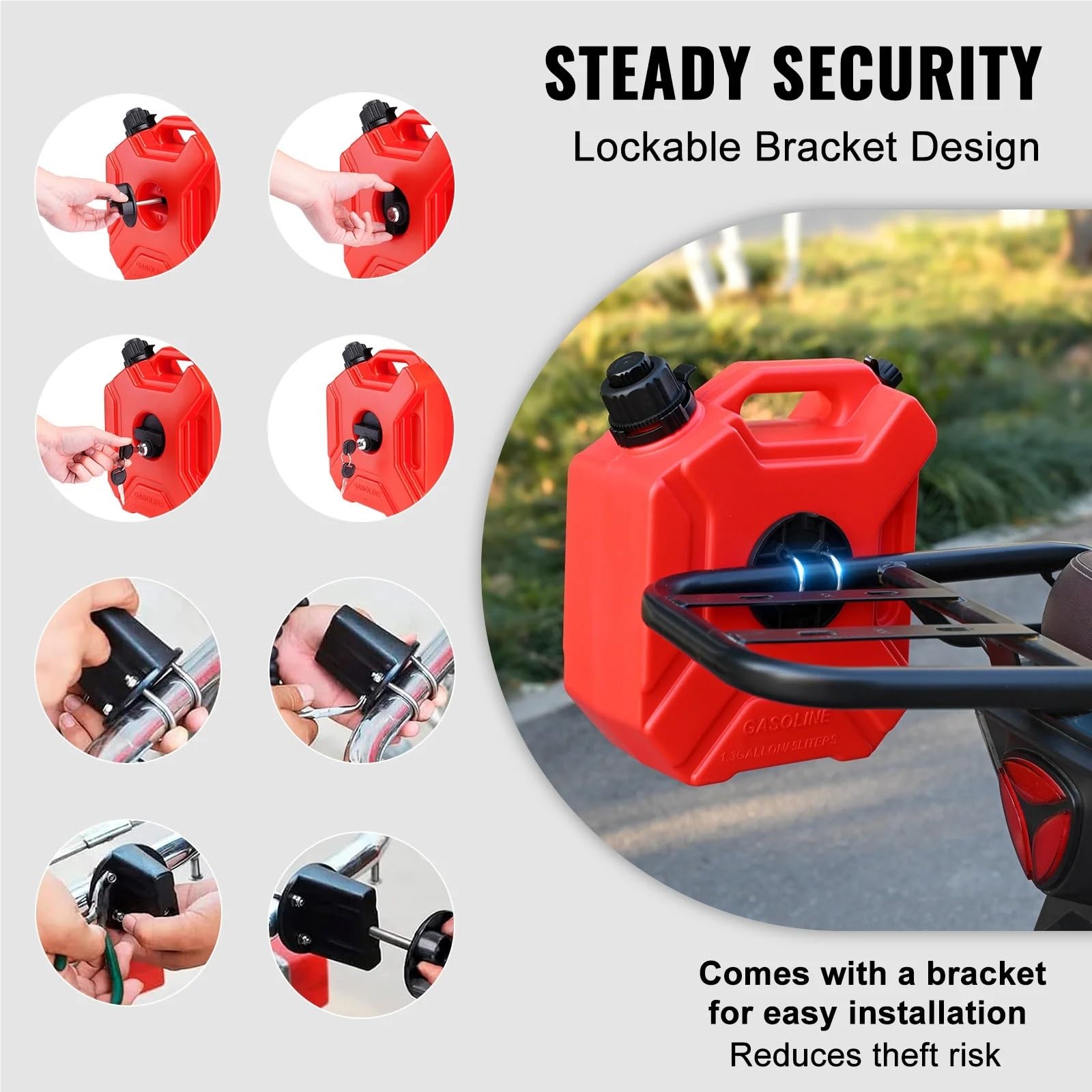 Kraftstoffkanister 5/10-Liter-Kraftstoffkanister (rot) mit Ausgießer und einstellbarer Durchflussrate für Motorrad und SUV(5L)