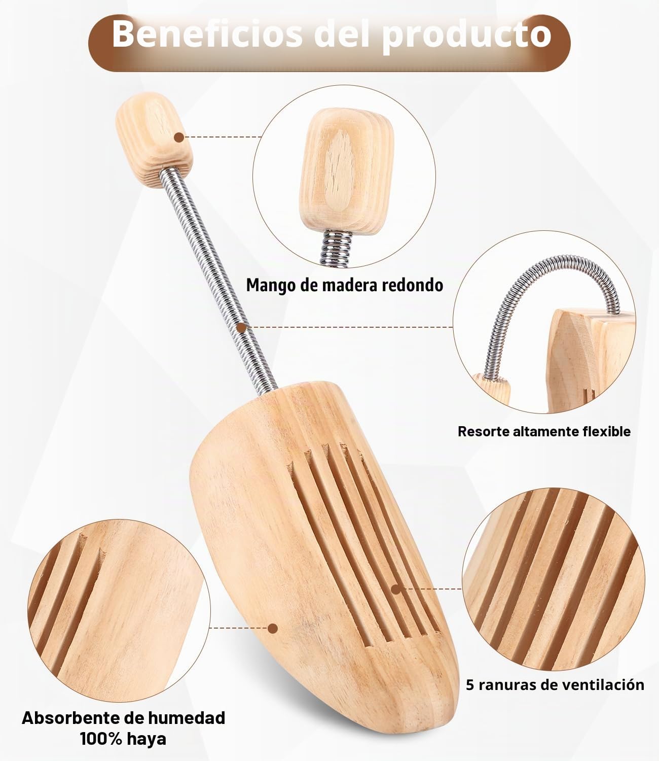 Hormas Para Zapatos de Madera, Ensanchador de Botas con Resorte Helicoidal, 1 Par