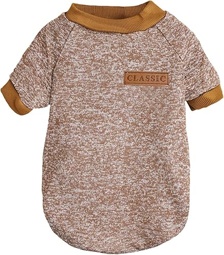 Miniatura 5 de Suéter de punto clásico para perros y mascotas, abrigo cálido de invierno para cachorros, ropa de suéter suave para perros pequeños (M, caqui)