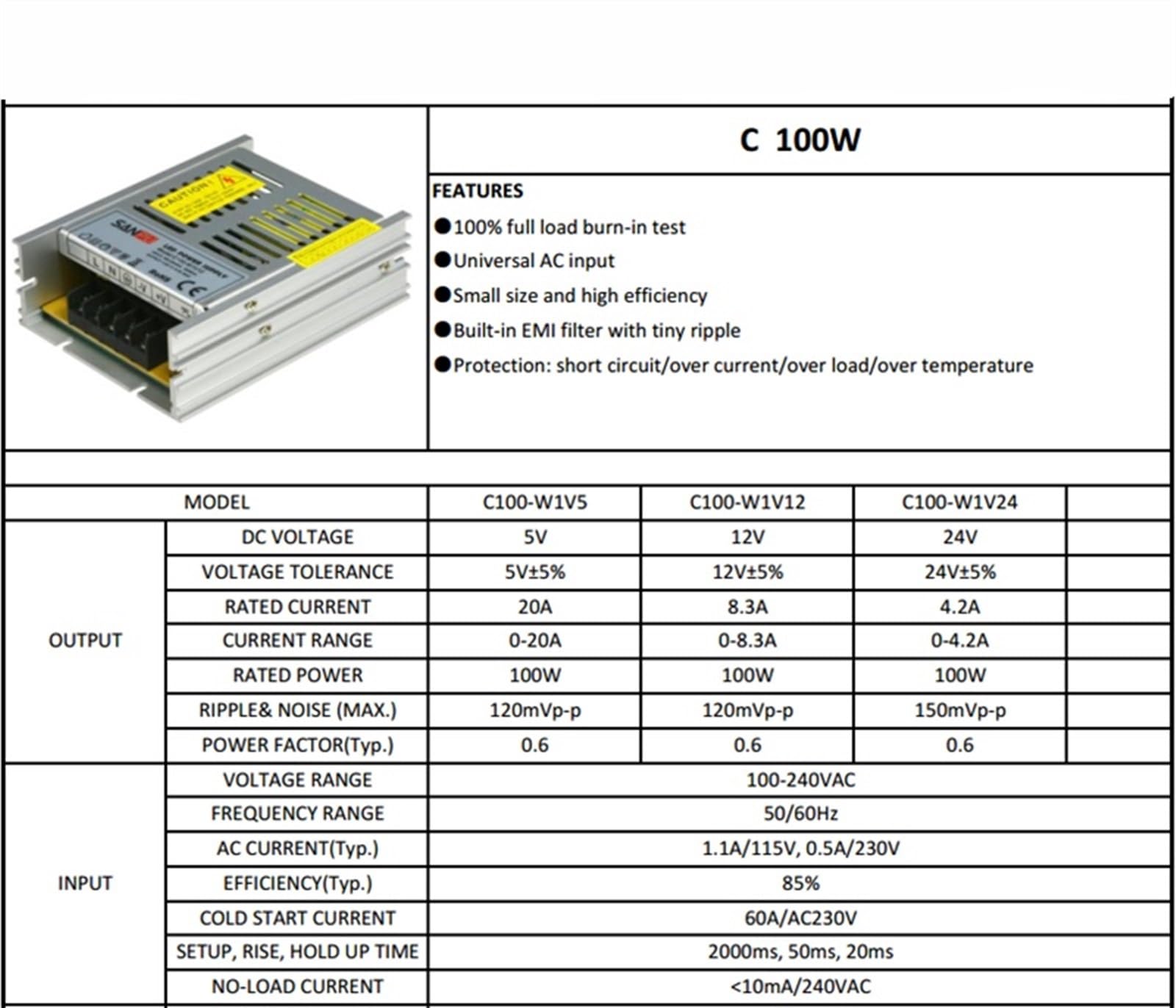 Zasilacz impulsowy 24 V 100 W 4 A stałe napięcie LED przełącznik tryb transformator napędowy aluminium IP20 odpowiedni do taśm świetlnych LED