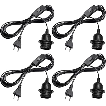 Pack of 4 E27 Lamp Holder with Switch E27 Socket with 3.5 m Cable Screw Ring Lamp Socket Lamp Cable with Plug Suitable for Lamp Hanging Pendant Light Bedroom Dining Room Balcony