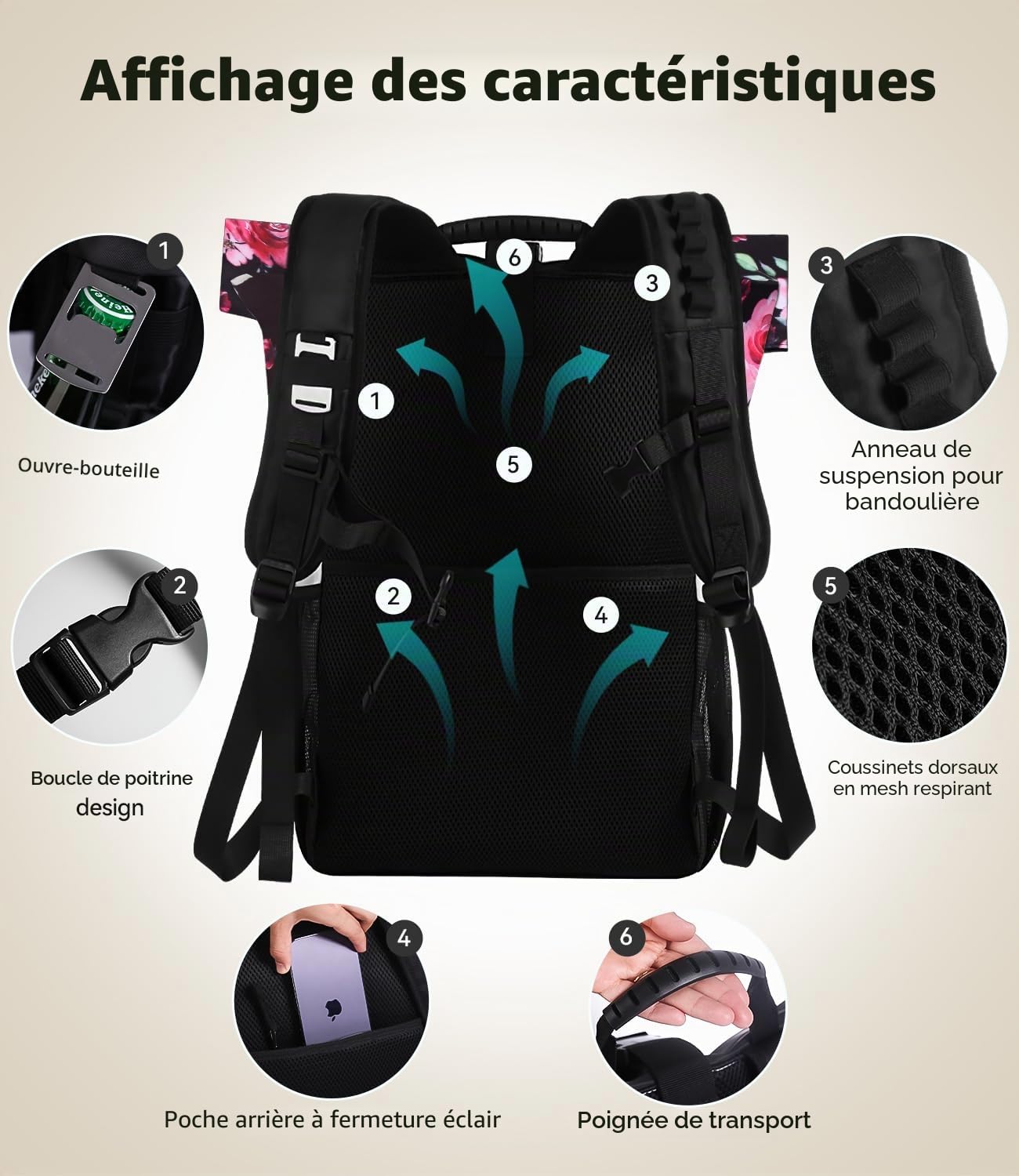 DEWUR Sac à dos isotherme de 35 l - Imperméable - Avec décapsuleur - Pour pique-nique, camping, plage, randonnée, voyage, shopping