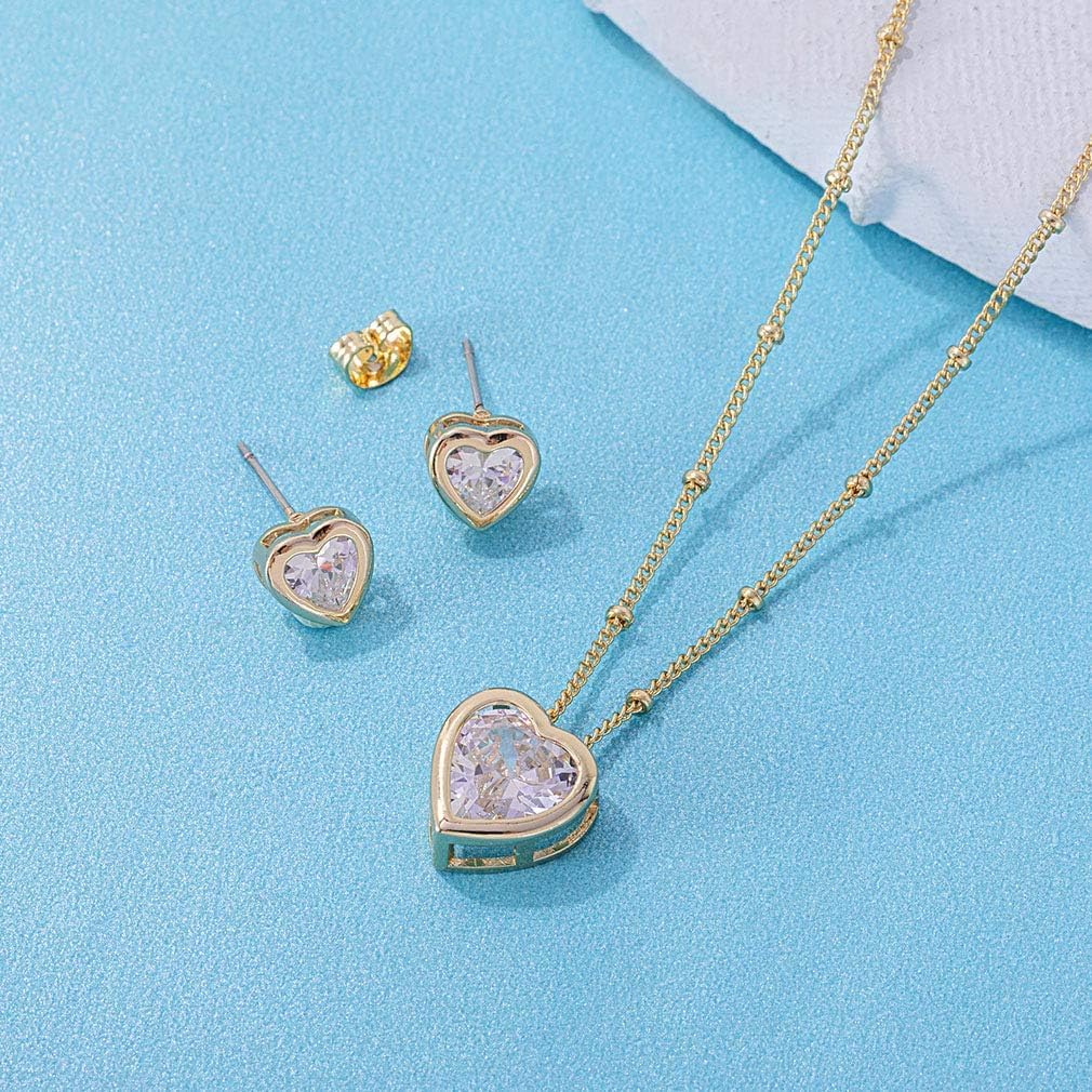 EVEVIC Austrian Crystal Heart Pendant Necklace Earrings for Women 14K Gold Plated Hypoallergenic Jewelry Set - Image 5