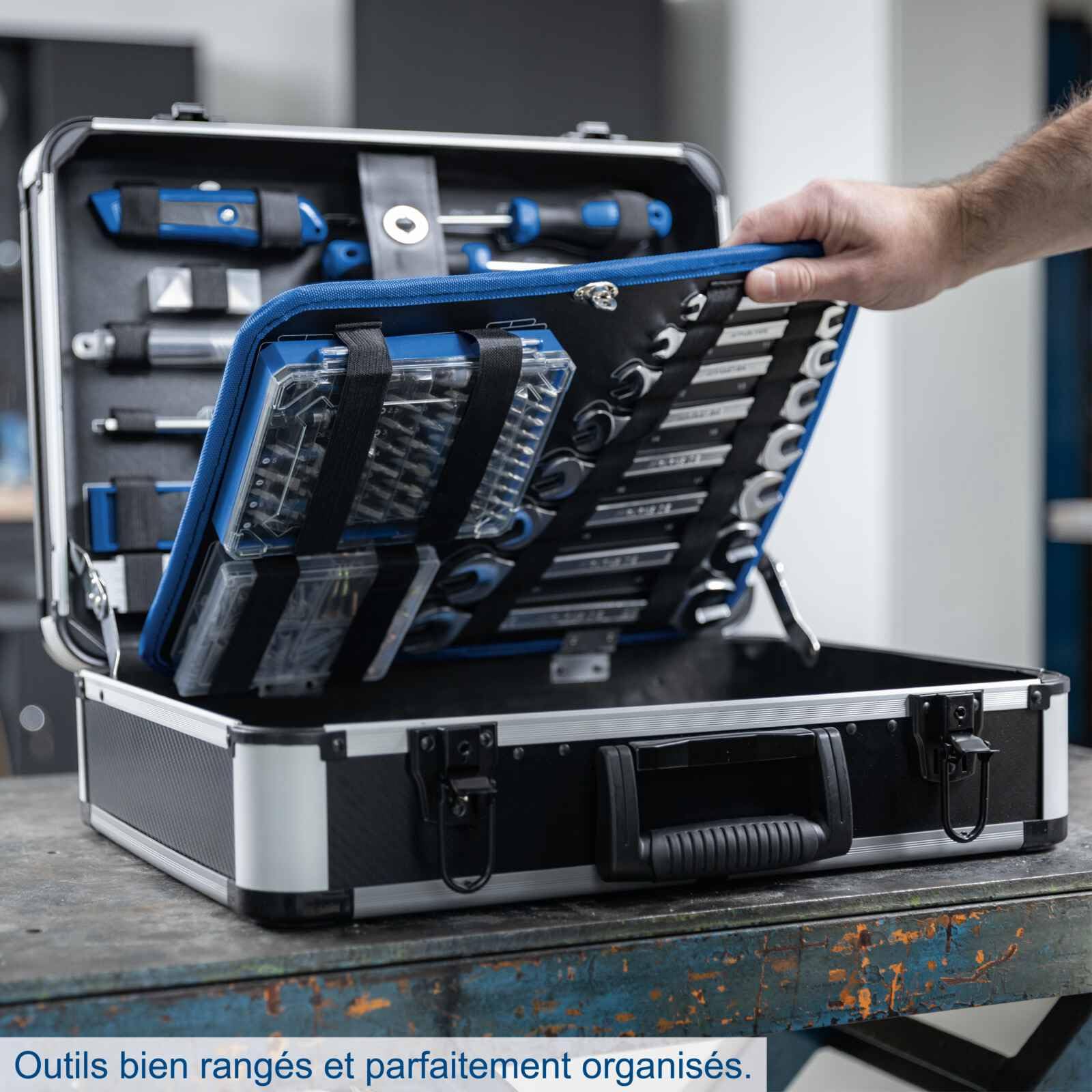 Scheppach Mallette à outils TB225 – Valise à outils – Coffret outils – Boîte à outils – Caisse à outils - Boîte de rangement - 235 pièces – En chrome vanadium - Idéal pour l'atelier
