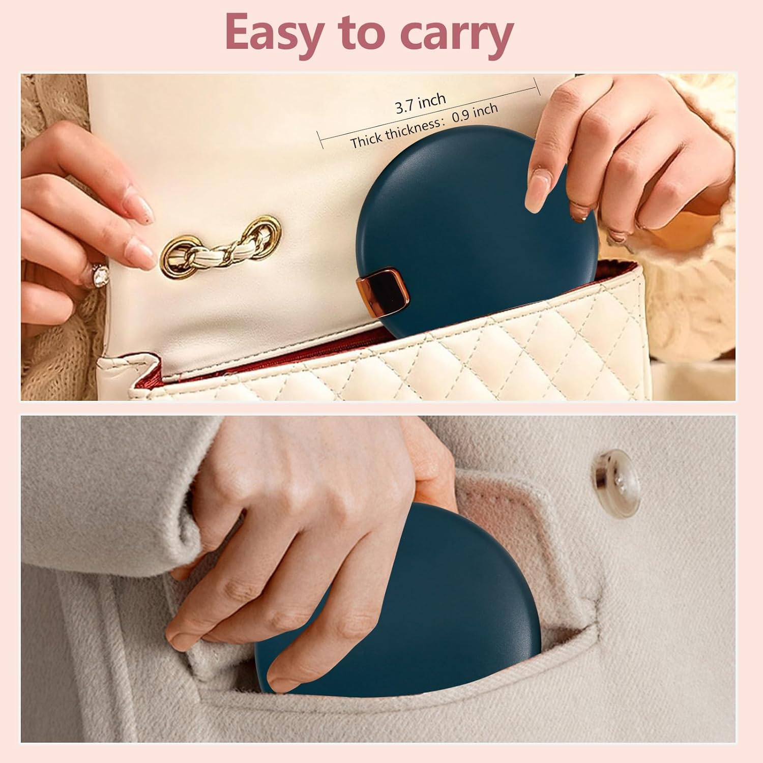 Rechargeable Hand Warmers 2 Pack with LED Lighted Makeup Mirror, 3-in-1 Charging Cable and Reusable Hand Warmers for Women, Men, Outdoor and Valentine's Day Best Gifts - Image 5