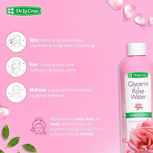 Miniatura 6 de De La Cruz Rose Water and Glycerin for Face - Rosewater Facial Toner and Moisturizer for Skin and Hair 8 fl oz. (236 mL) - 1 Bottle