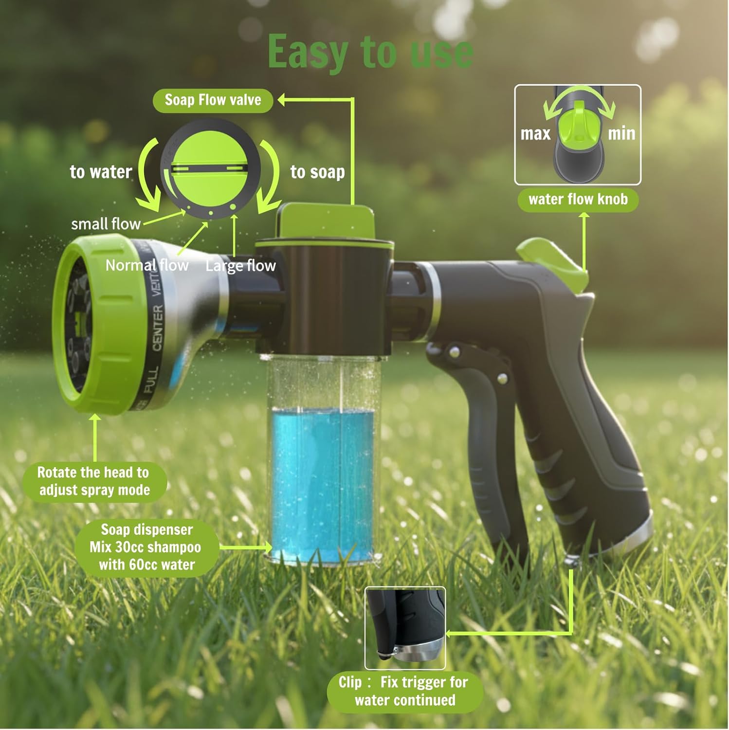 Dog Shower Attachment Water Hose Nozzle Sprayer Set with Metal 3-Way Shower Diverter & 6FT Shower Hose, 10 Spray Modes,with Soap Dispenser,Suitable for Indoor Outdoor Dog Washing