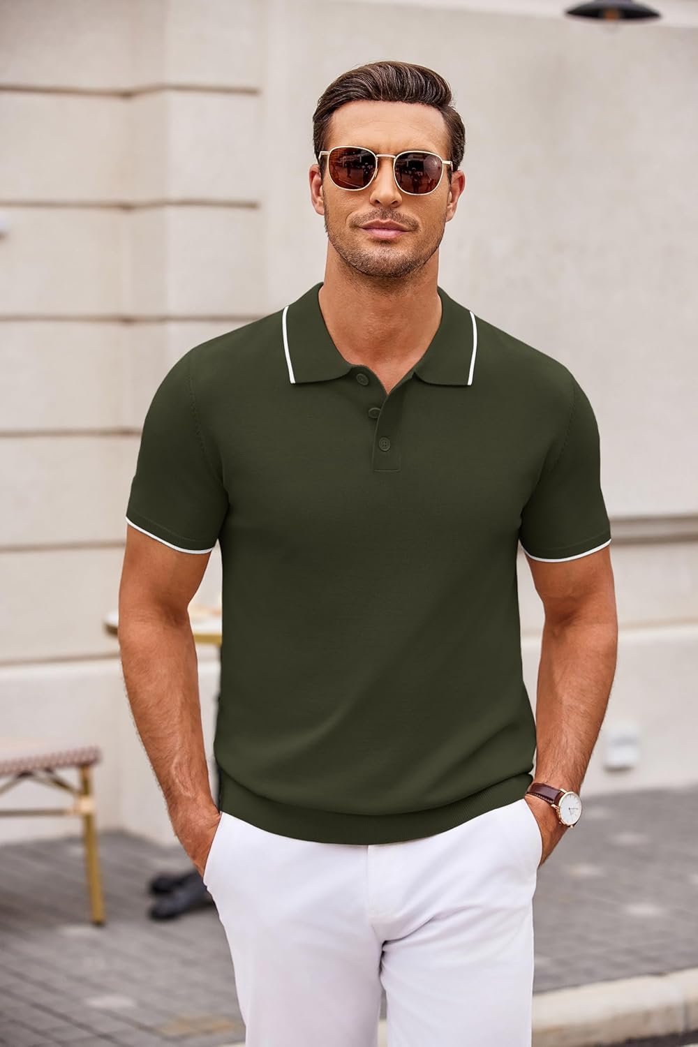 COOFANDY Mens Knit Polo Shirts Casual Short Sleeve Button Down Polo Shirt Classic Golf Shirts - Image 8