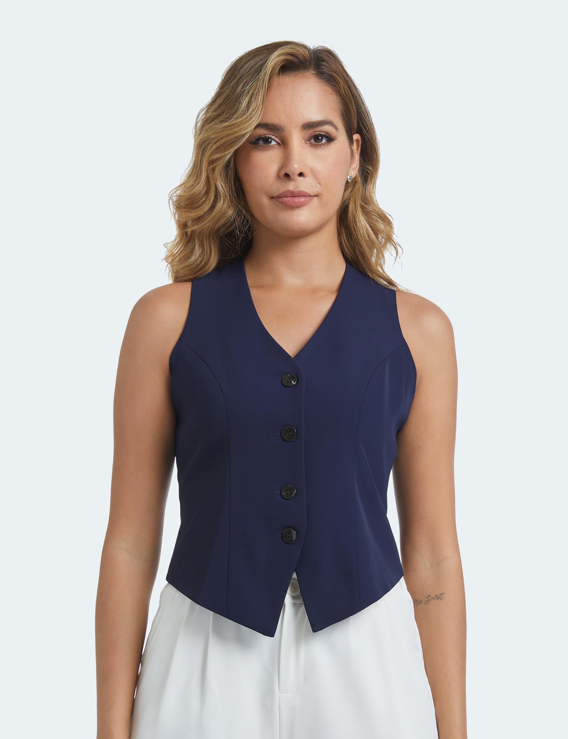 Weste Damen Ärmellos V-Ausschnitt Einreihig Business Casual Elegante Slim Fit