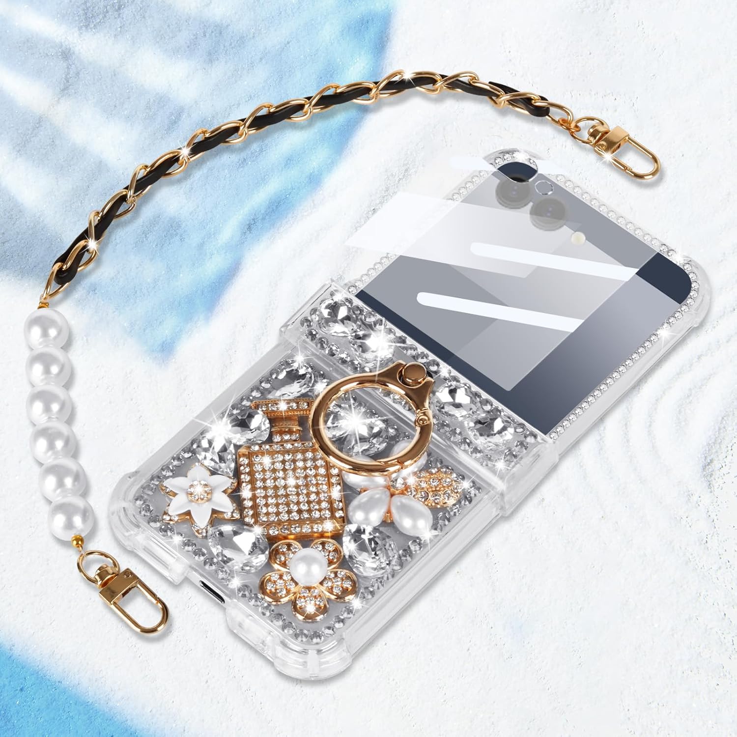DEMCERT for Samsung Galaxy Z Flip 7 Case 3D Cute Handmade Sparkle Stunning Stones Crystal Diamond Bling Glitter Cover with Strap Hinge Protection & Screen Protector Case