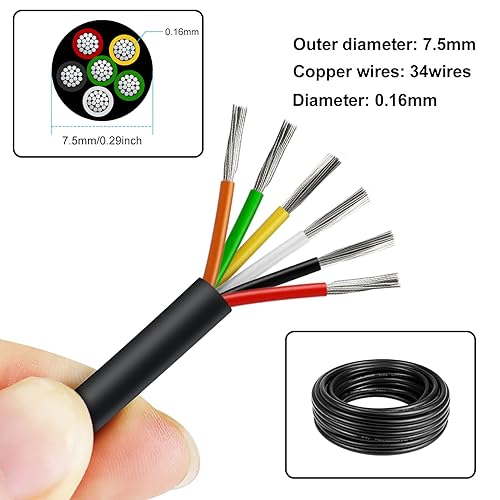 Miniatura 23 de Cable de calibre 18 de 65.6 pies, 3 conductores, cable eléctrico de 18 AWG, cable de cobre estañado trenzado sin oxígeno 18/3, cable de PVC flexible