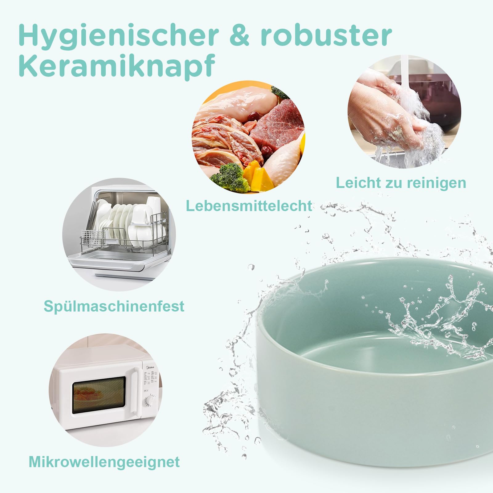 SPUNKYJUNKY Erhöhter Hundenapf Keramik, 15,5 cm Futter- und Wassernapf mit rutschfestem Bambus Ständer für mittelgroße Hunde & Katzen, Spülmaschinen- & mikrowellengeeignet - 850 ml, Hellgrün