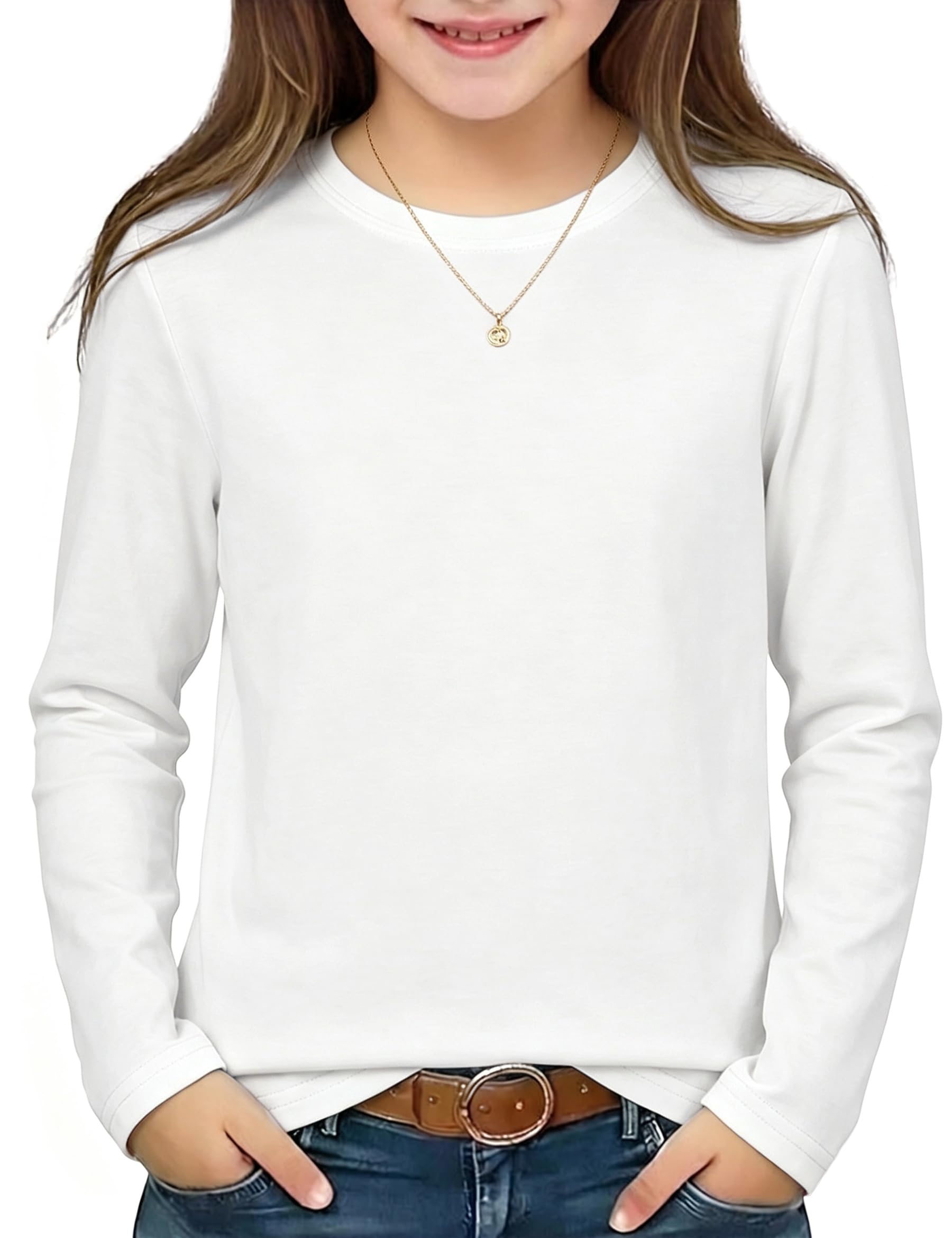 Demegimi Mädchen Langarmshirt Basic Rundhals Kinder Longsleeve Oberteil Uni | Basic Oberteil Für Mädchen Von 5 Bis 14 Jahren Für Schule Und Alltag Zum Kombinieren Mit Jeans Röcken Und Jacken