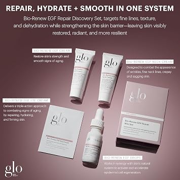 Glo Skin Beauty Bio-Renew EGF Anti-Aging Travel Discovery Set, 4 pc | EGF-powered travel size skincare set, hydrates, smooths, renews skin, anti-aging kit for women, gift set, $196 value
