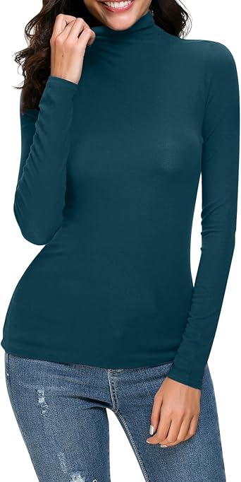 T-shirt Femme Manches Longues Col Roulé - Haut Chaud Et Léger Pour L'automne Et L'hiver, Coupe Ajustée
