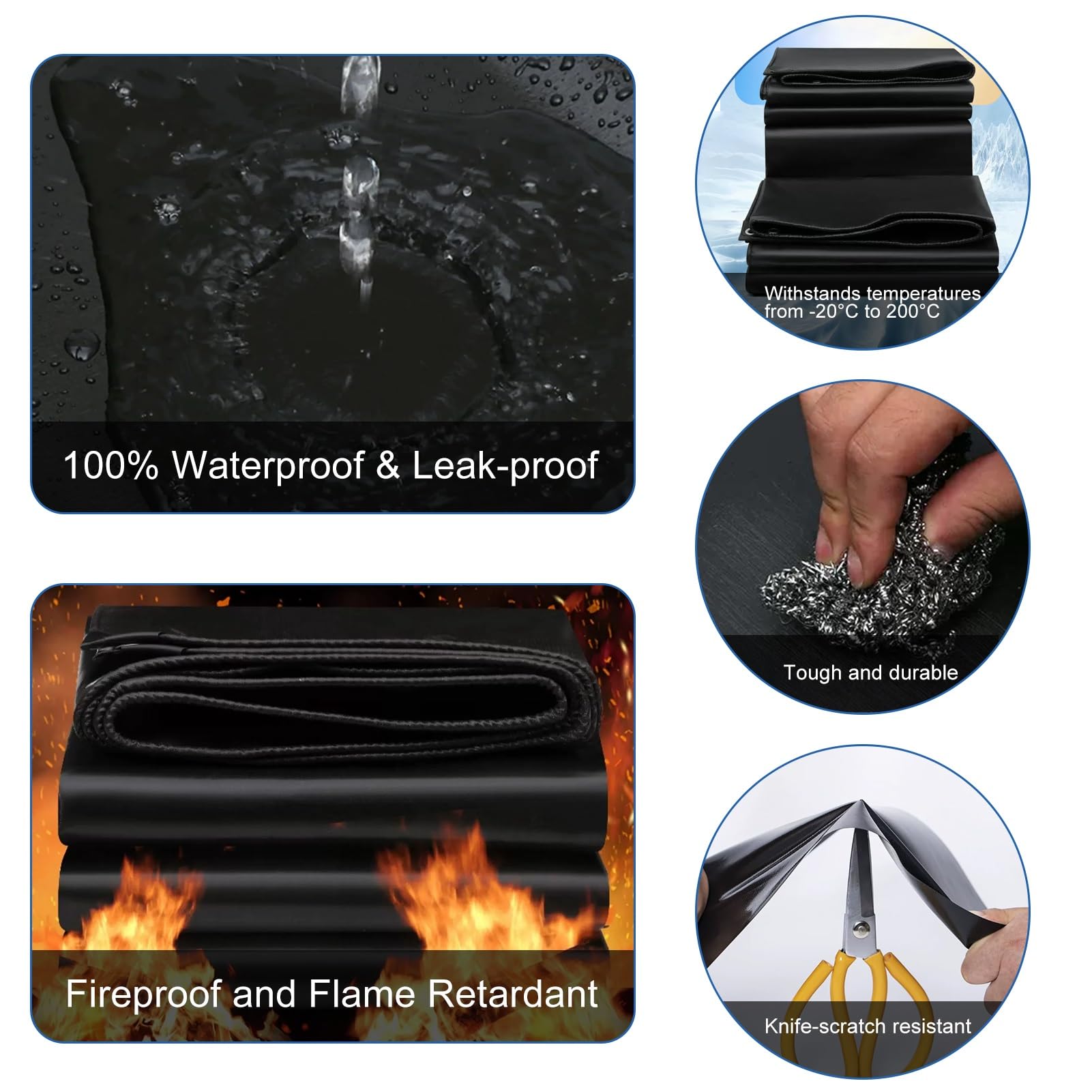 Housse Noire pour Meubles d'extérieur et tonnelle, bâche en Toile imperméable très résistante 500 g/m², Anti-Pluie Toutes Saisons protégée Contre Les UV avec œillets renforcés(1.2x1.8m)