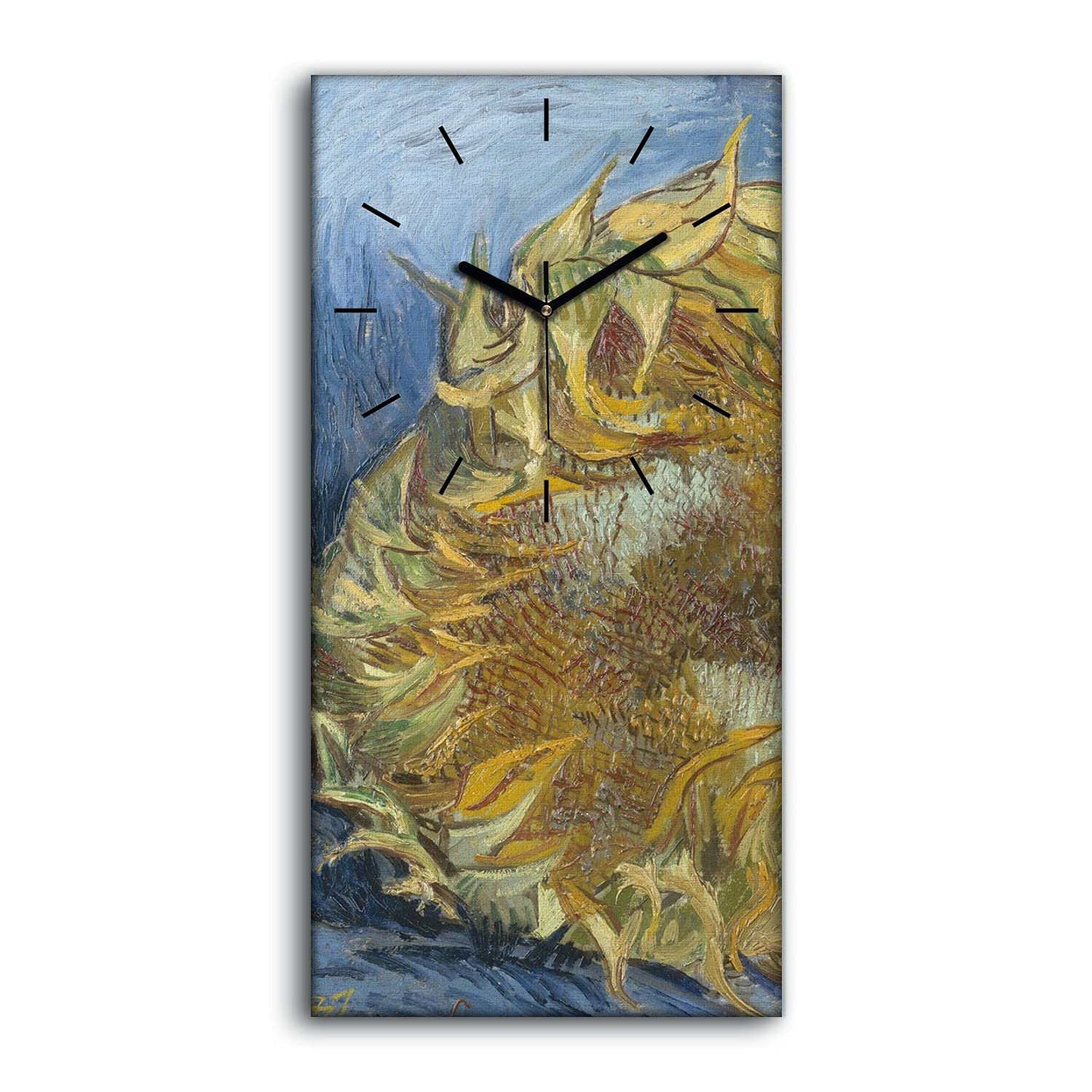 Horloge sur toile art mural salon chambre moderne tournesols 30x60cm
