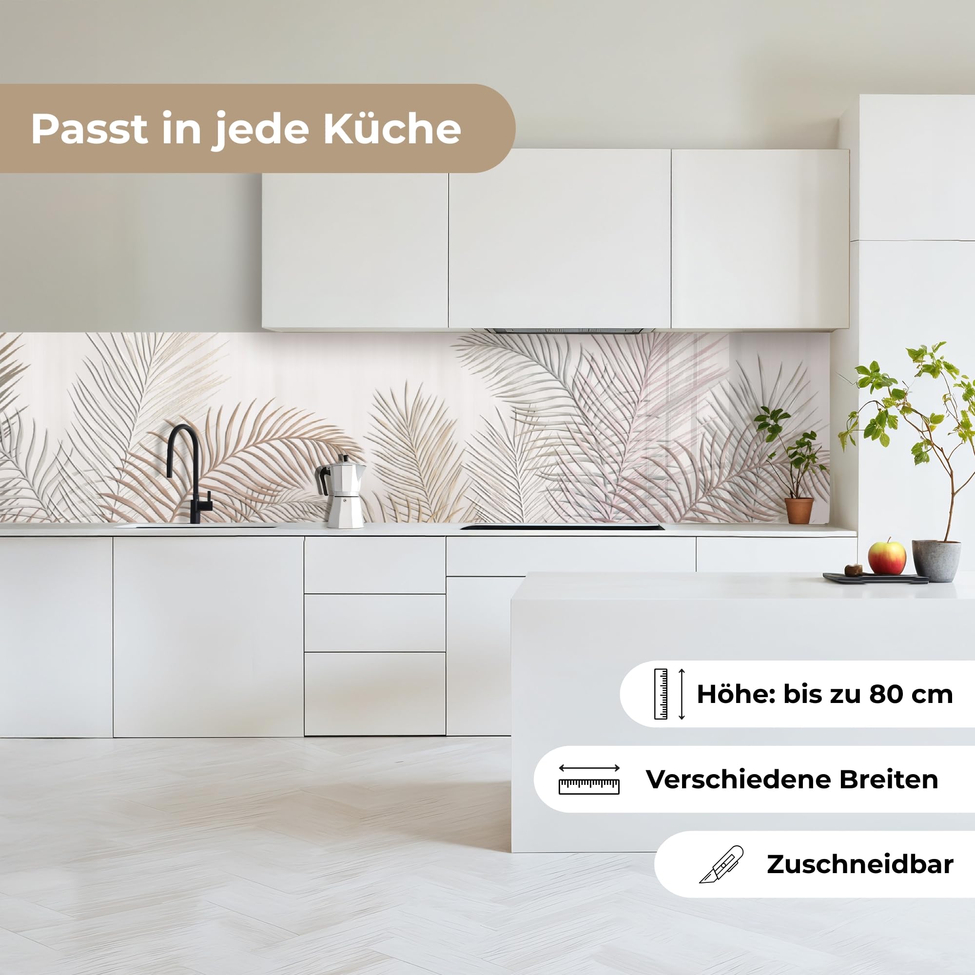 KitchenYeah© Rückwand Küche 60x300 cm Rückwandschutz Selbstklebend Spritzschutz Küchenrückwand Küchenfront Küchen Selbstklebende Küchenrückwände Blätter - Beige - Botanisch - Vintage