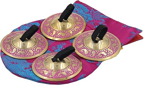 DharmaObjects - 2 pares de dedos de latón profesional platillos zills danza del vientre bolsa de seda (rosa)
