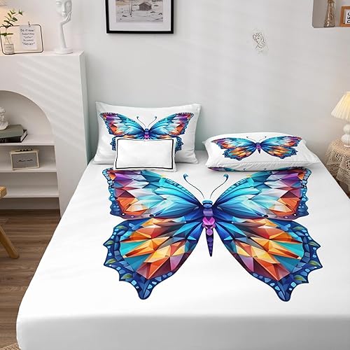 Miniatura 2 de Juego de sábanas de mariposa tamaño King, sábanas coloridas, sábanas y fundas de almohada estampadas de 4 piezas, sábana bajera ajustable de