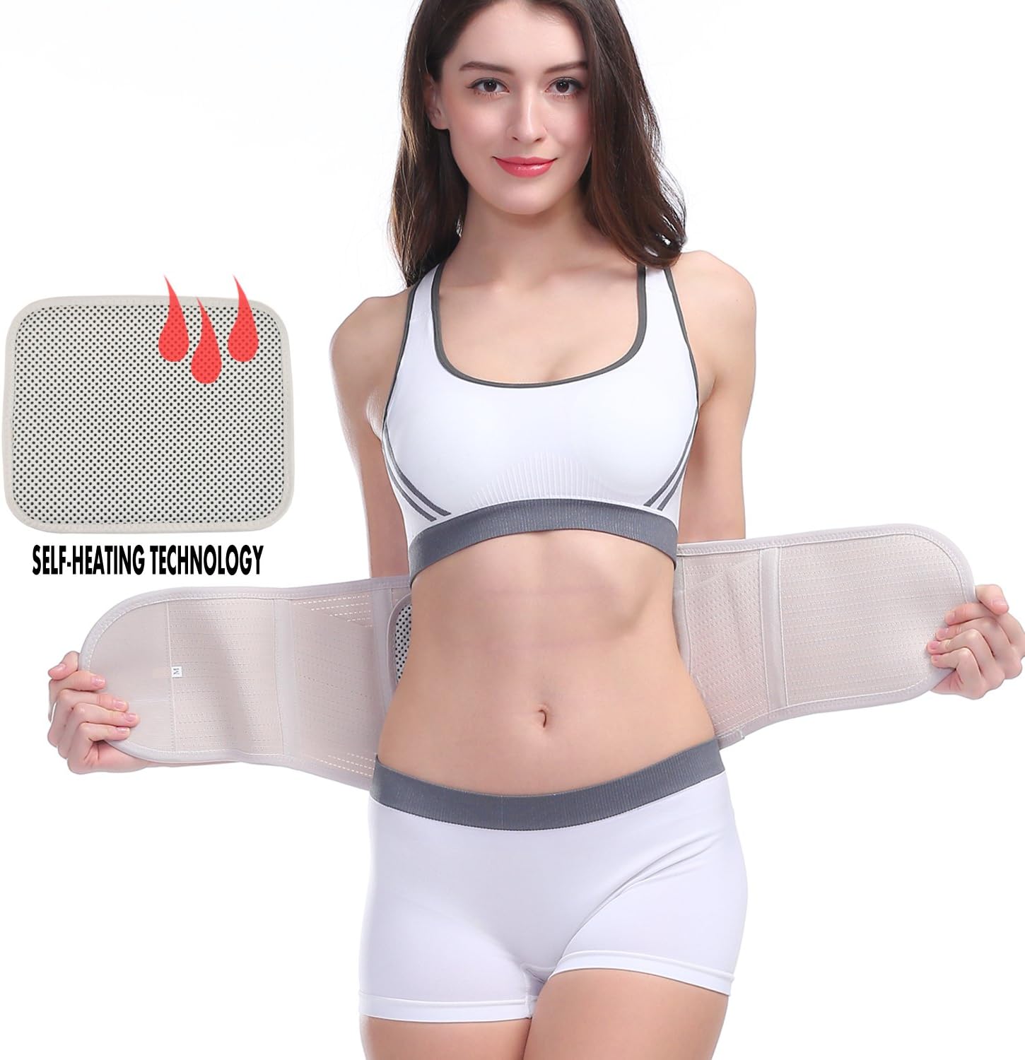 VITOMOR Lumbar Lower Back Support Massage Brace - Removable Self-Heating Magnetic Therapy Belt - Helps Relieve Lower Back Pain and Stress - 2 in 1 Support Belt for Woman and Man (Nude, M)