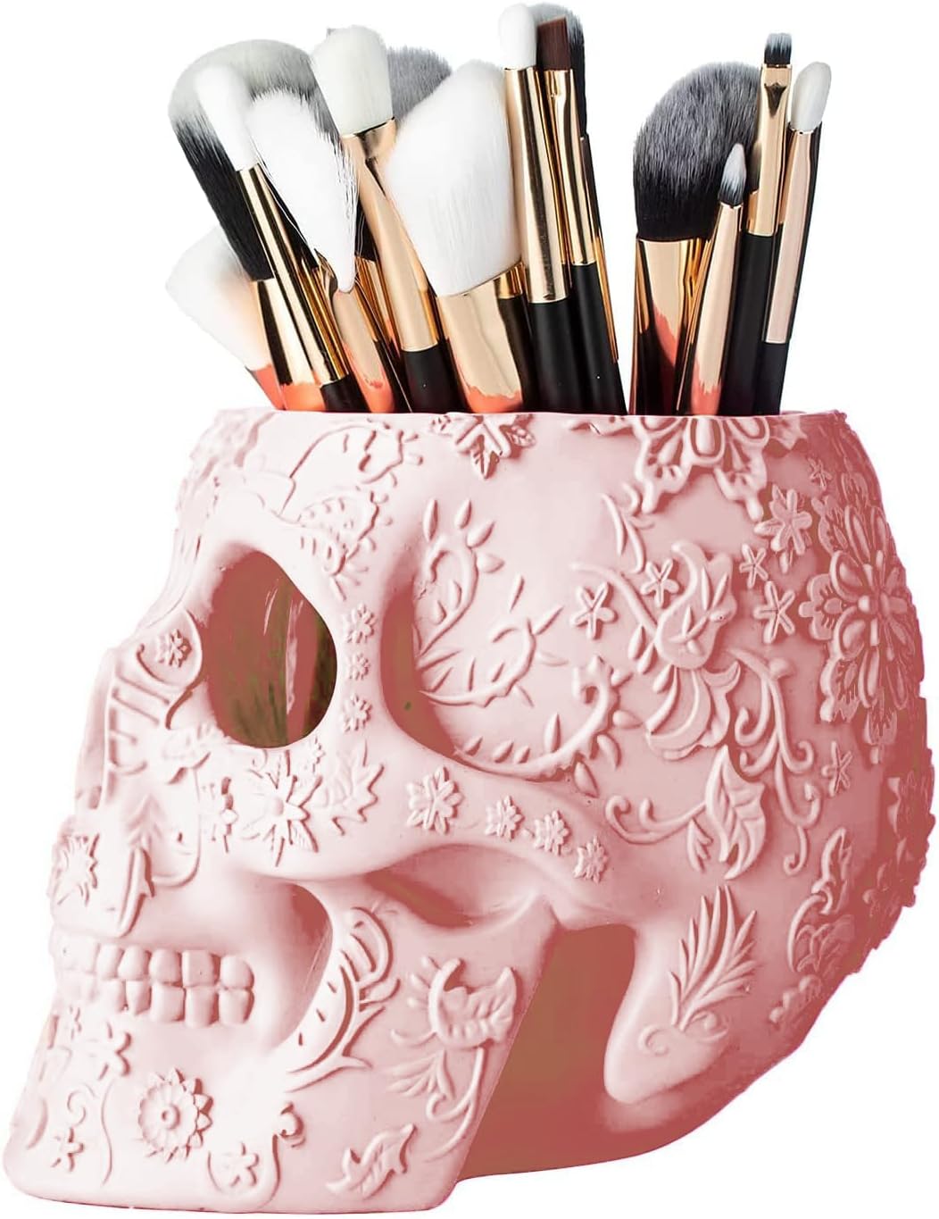 Skull Makeup Brush Holder, Pen Holder, Vanity, Desk, Office Organizer, Stationary, Decor Planter, Candy Bowl, Goth Decorations, Extra Large, Skulls Gothic Skull & Bones Organizer Bathroom (iridescent)