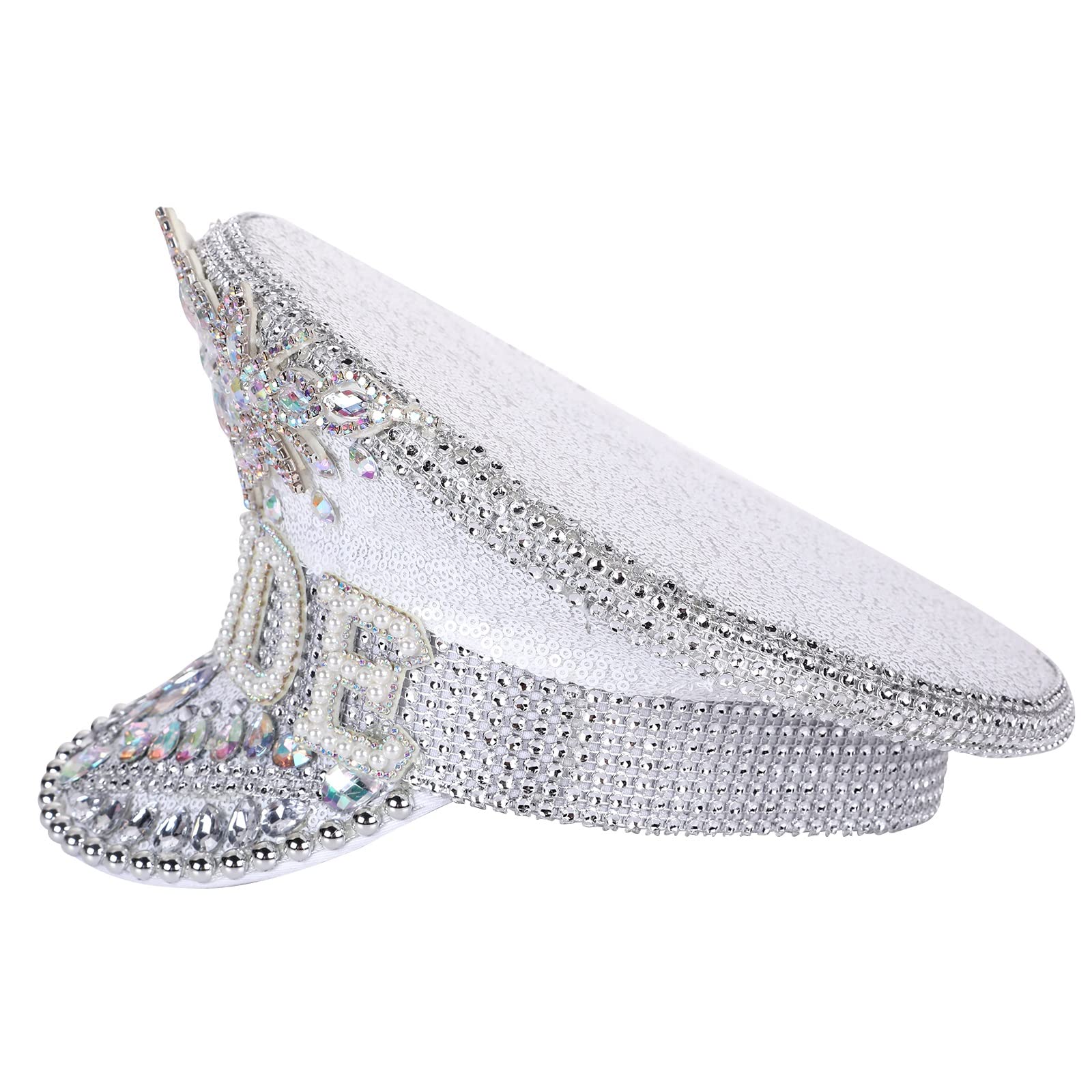 Sombrero de Novia con Purpurina Blanca, Sombrero de Novia novedoso con Diamantes de imitación for Boda, cumpleaños, Despedida de Soltera, Despedida de Soltera (Color : Silver, Size : Bride)