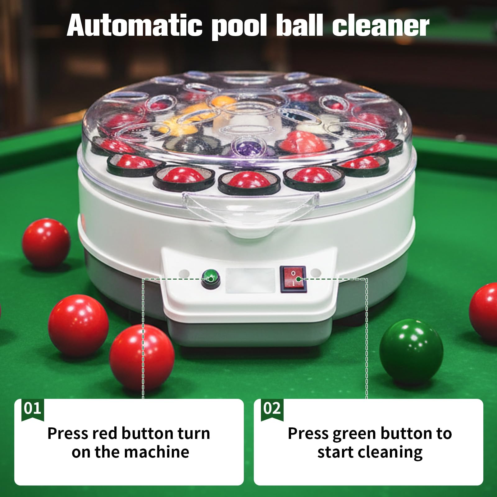 Poolball-Reiniger, Automatischer Poolball-Polierer, Elektrischer Pool-Ballreiniger-Poliermaschine, 1000 RPM, Leise & Effizient, für 22 Billard- und Snooker Bälle