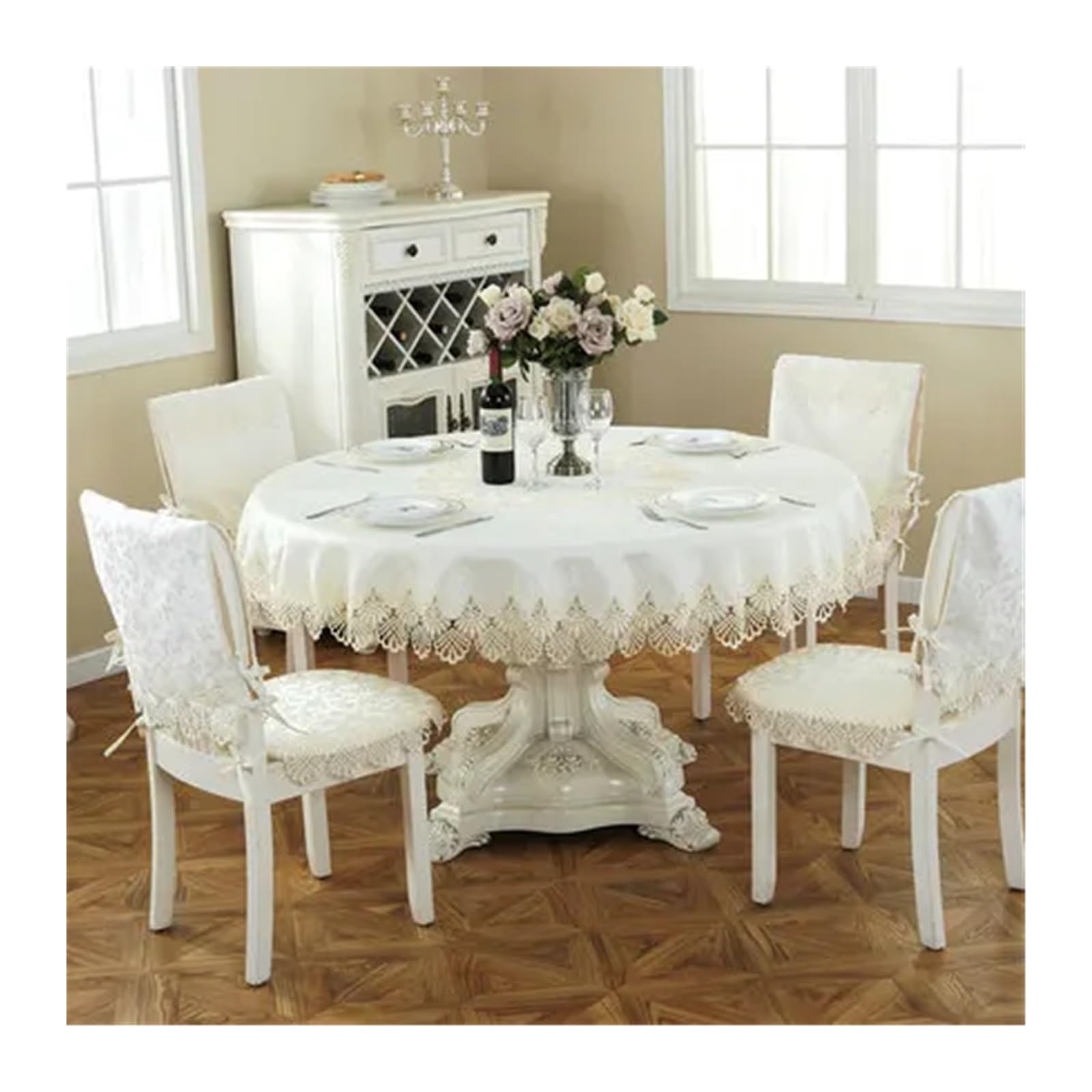 FOELANNE Embroidered Lace Tablecloth, Lace Tablecloth Multicolor Multiple Sizes(Color2,Diameter 150cm Round)
