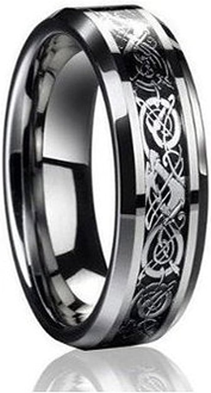 Wedding Rings for Him and Her - 6MM Dragon Design Tungsten Carbide - Couple Rings Set - Wedding Bands for Couples - Wedding Band for Couples (Available Sizes 5-9 Including Half Sizes) sizes (10) (7)