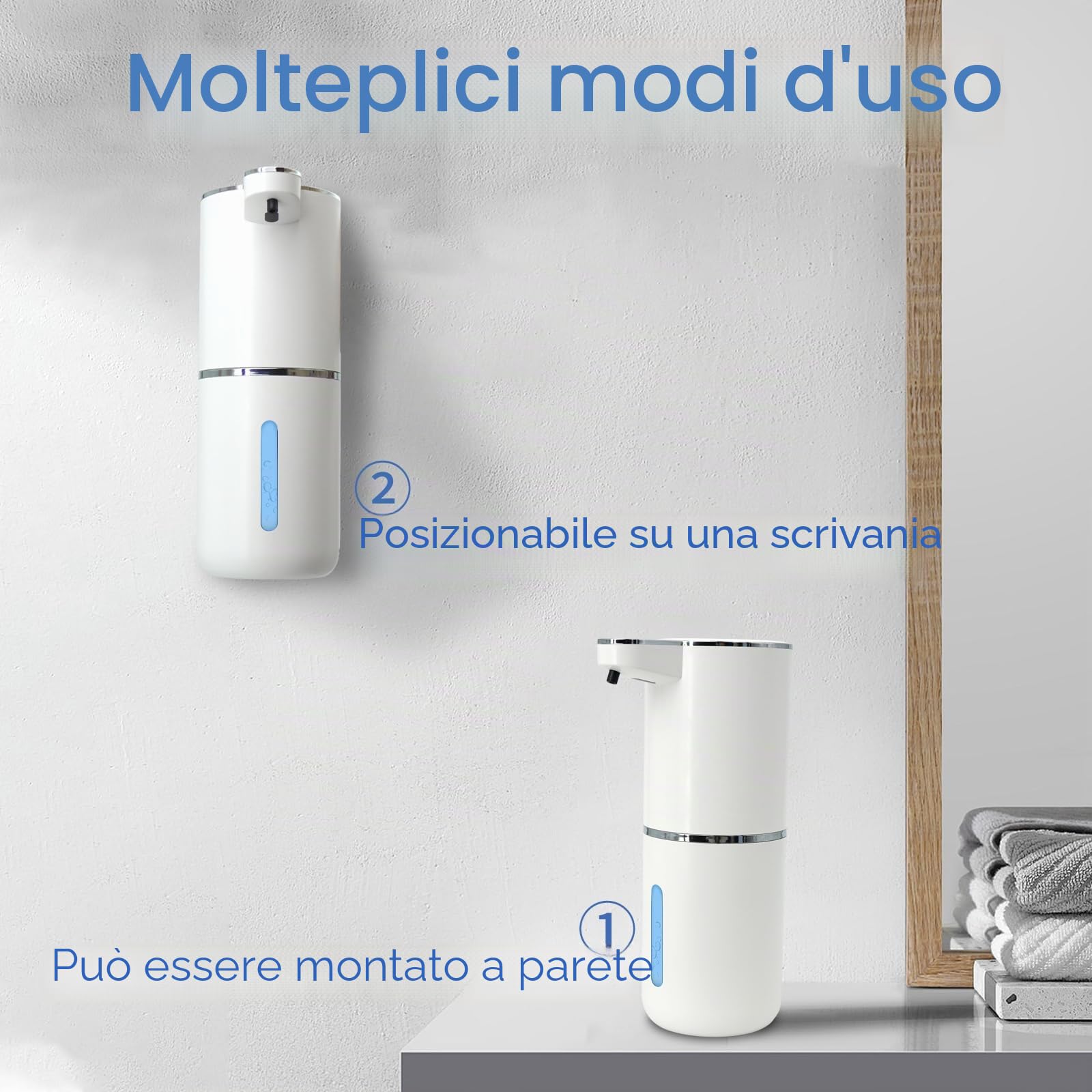 Dispenser Sapone Bagno, 400ml Dispenser Sapone Automatico, Erogatore Sapone Liquido, Senza Contatto, Ricaricabile Tramite Usb, Con 4 Livelli Di Regolazione, Per Bagno, Cucina E Hotel (Nero)