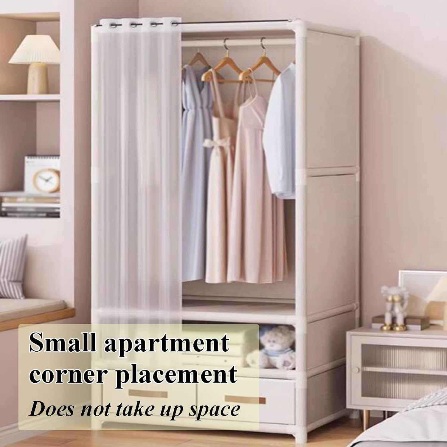 Portable Closet Portable Wardrobe Iron Clothes Closet with Drawers Closets Wardrobe Closet Saves Space Closet for Bedroom Hanging Closet Spacious