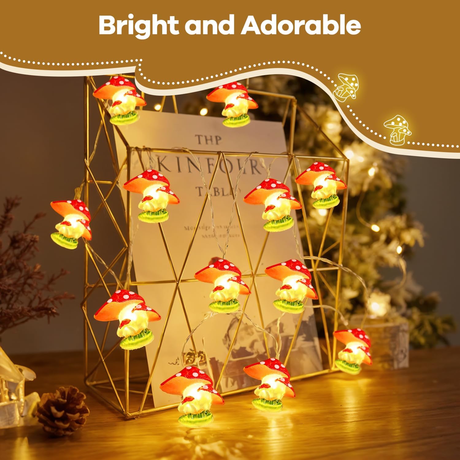 Mushroom Decor Cotta Core Decor 30LEDs Mushroom String Lights Battery
