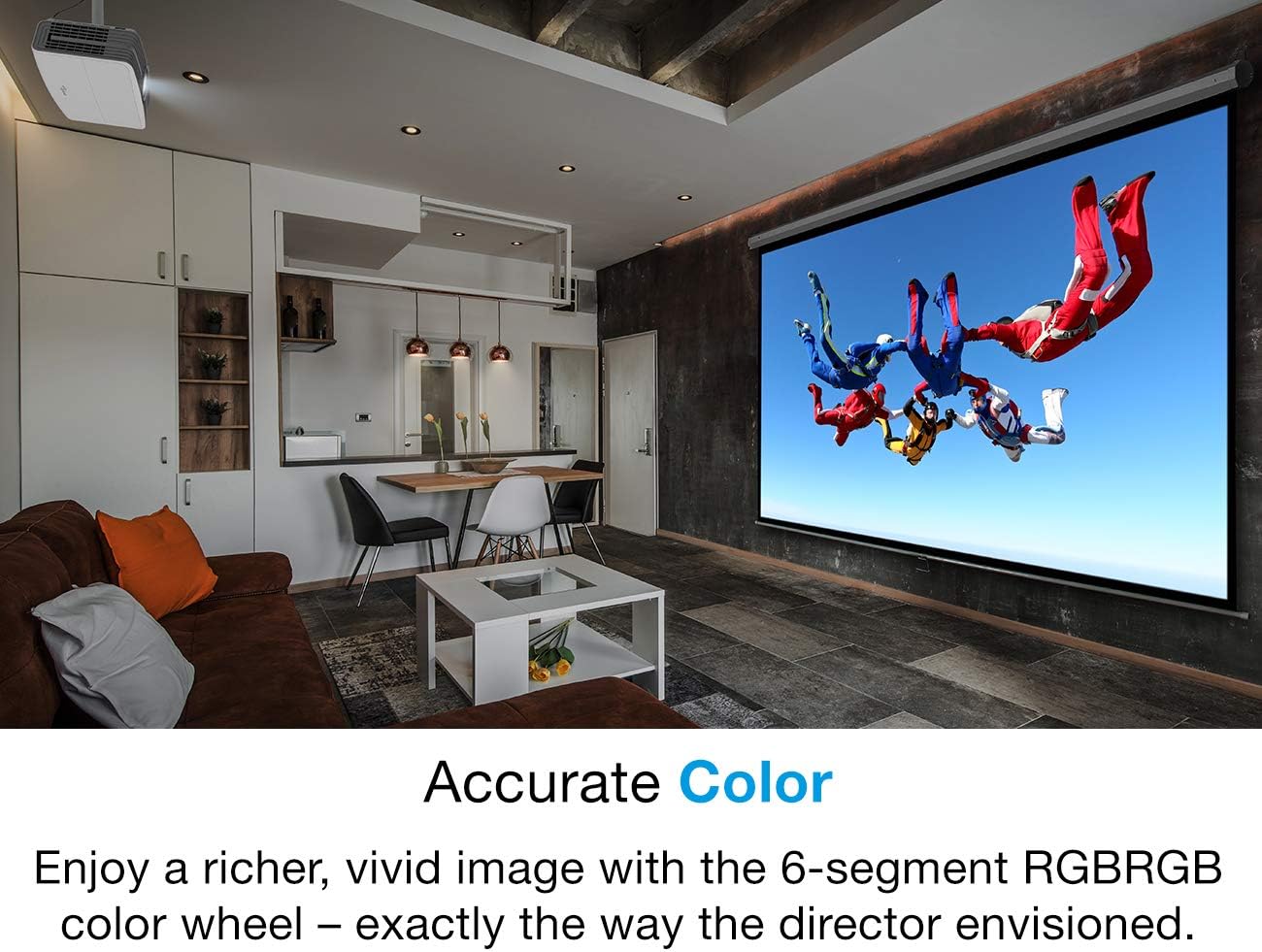 Optoma UHD65 projector displaying a scene with vibrant, accurate colors