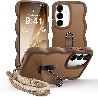 XYZ for Samsung Galaxy S25 Plus/S24 Plus Case with Stand & Strap Brown