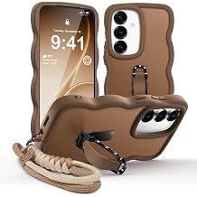 XYZ for Samsung Galaxy S24 Case with Stand & Strap, Wavy Phone Case Brown | Curly Wavy Phone Case for Women Girls, Translucent Matte Shockproof Protective Cover for Galaxy S24, Brown