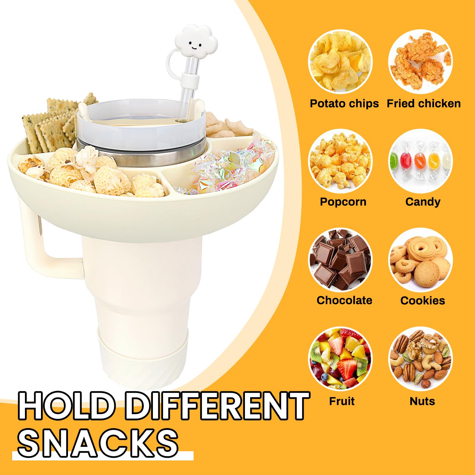 Vassoio Snack In Silicone Per Tazza Stanley 40oz – 5 Scomparti Con Porta Cannuccia E Stivale
