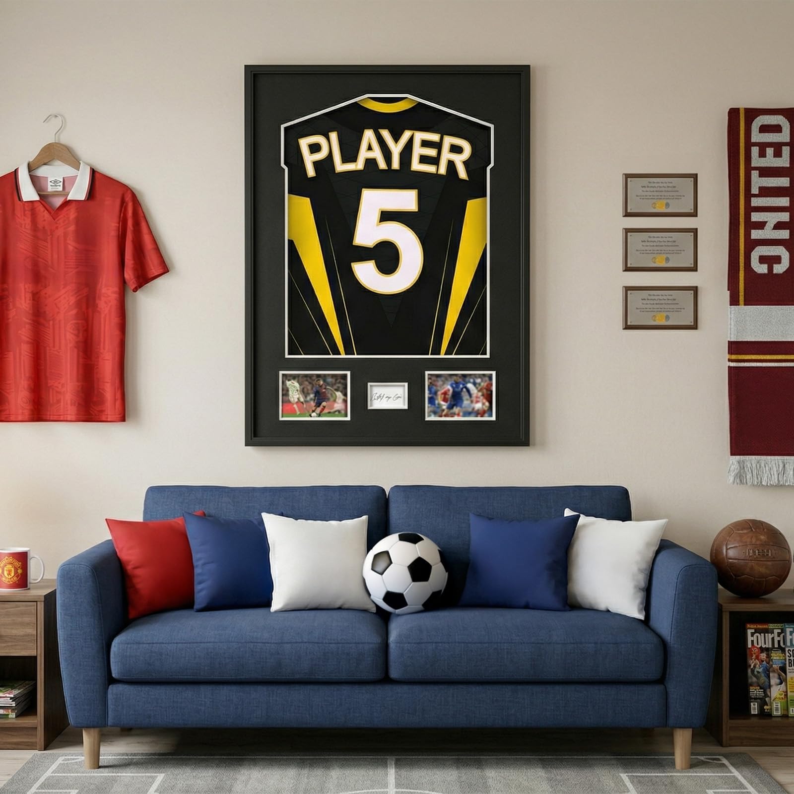 Marco para Camisetas de Fútbol 60x80 cm Marco Camisetas Futbol 3D de Aluminio con Plexiglás Irrompible para Camiseta Firmada Vitrina Expositora, Cuadro Deportivo para Colección y Regalo