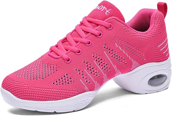 Womens Jazz Shoes Lace-up Sneakers - Breathable Air Cushion Lady Split Sole Athletic Walking Dance Shoes Platform
