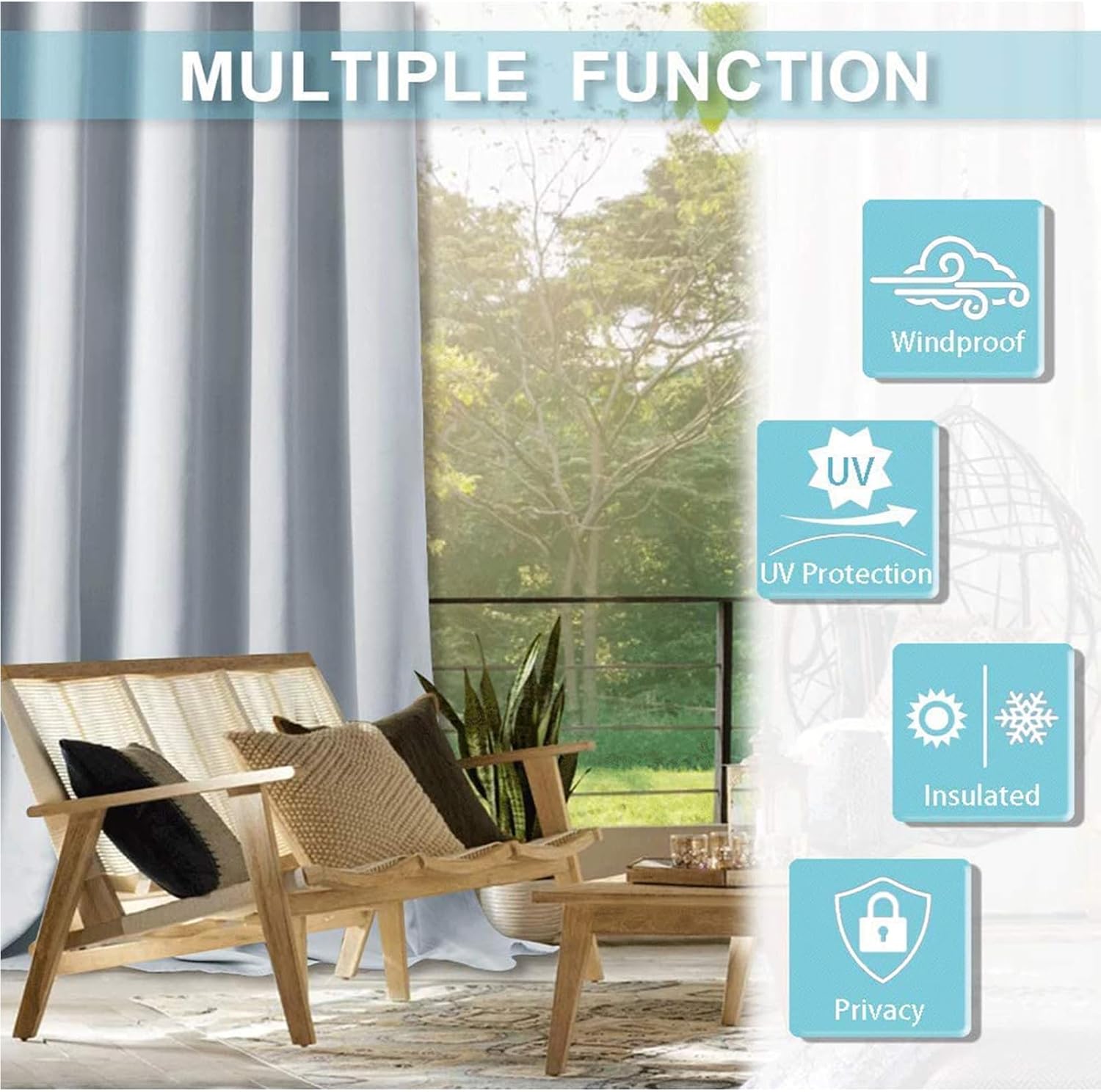 Outdoor Curtains Waterproof Pergola Thermal Insulated Curtains Sunshade Blackout Curtains con Top Eyelet Patio Privacy Screen Drap for Garden Door Gazebo Porch Yard W 79.5"×L 59.1"(1 Panels)