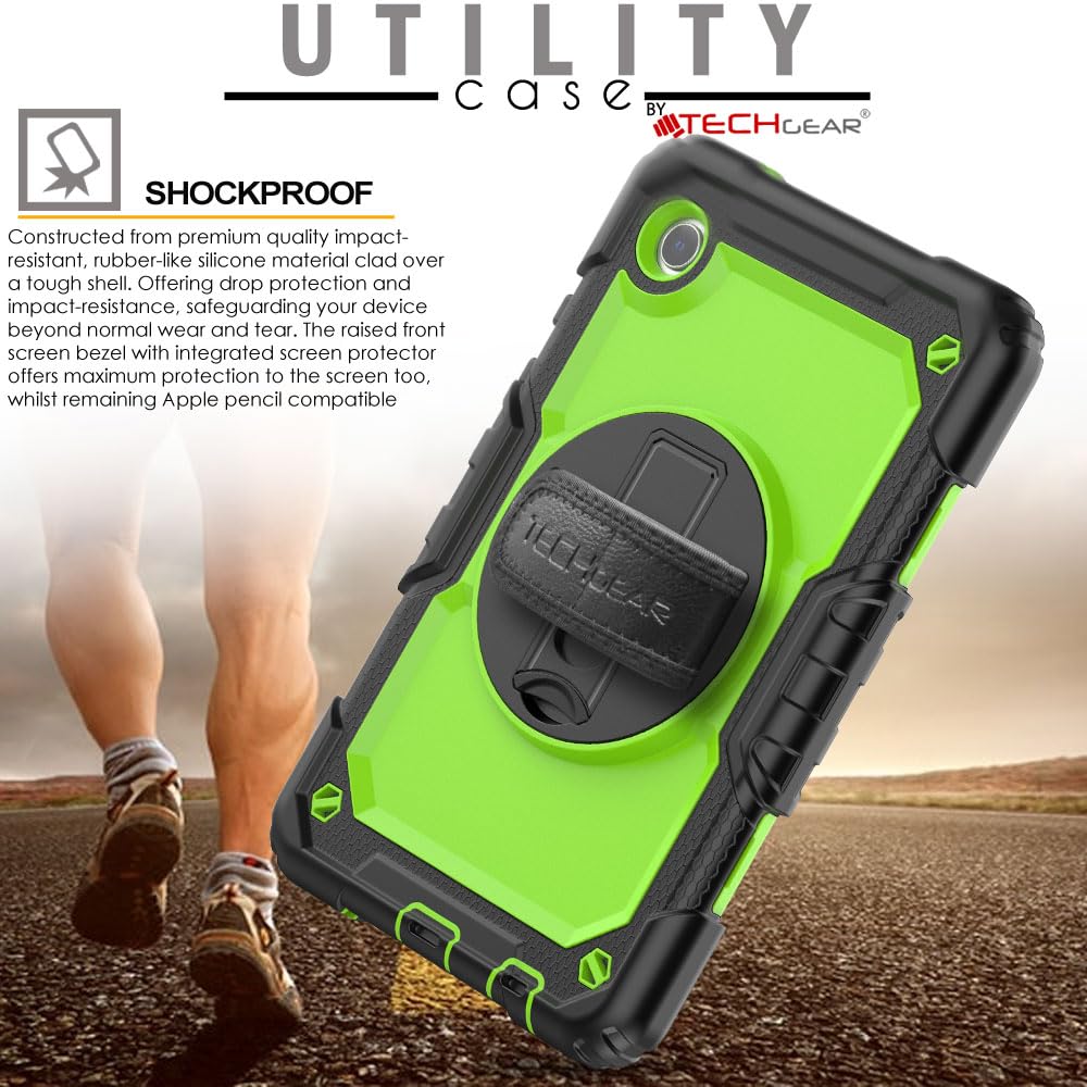 TECHGEAR UTILITY Etui pasuje do Samsung Galaxy Tab A9 22.1 cm (SM-X110 / SM-X115), wytrzymałe, wytrzymałe etui odporne na wstrząsy, z obrotowym stojakiem 360, paskiem na rękę i paskiem na ramię,