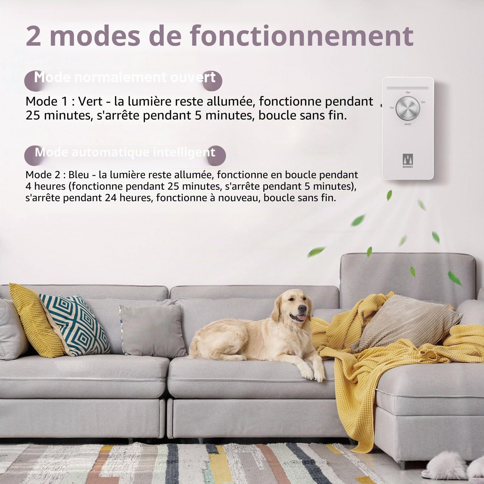 Générateur d'ozone Purificateur d'air, stérilisateur d'odeurs, purificateur d'air, générateur d'ozonizer pour chambre, salle de bain, animaux domestiques, formaldéhyde et odeur, haute efficacité