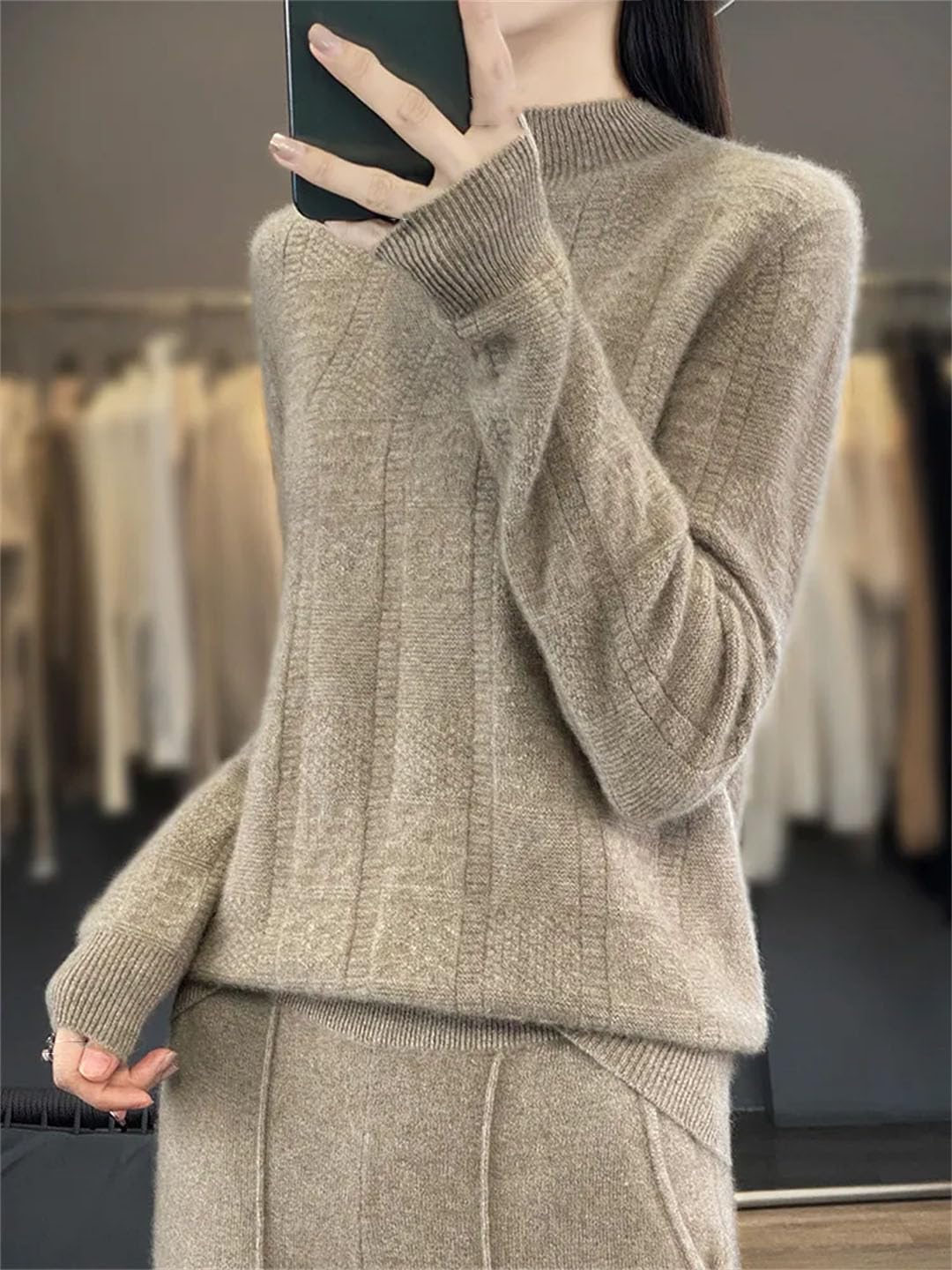 Maglione da donna a collo alto oversize autunnale casual a maniche lunghe maglione di lana basic top lavorato a maglia