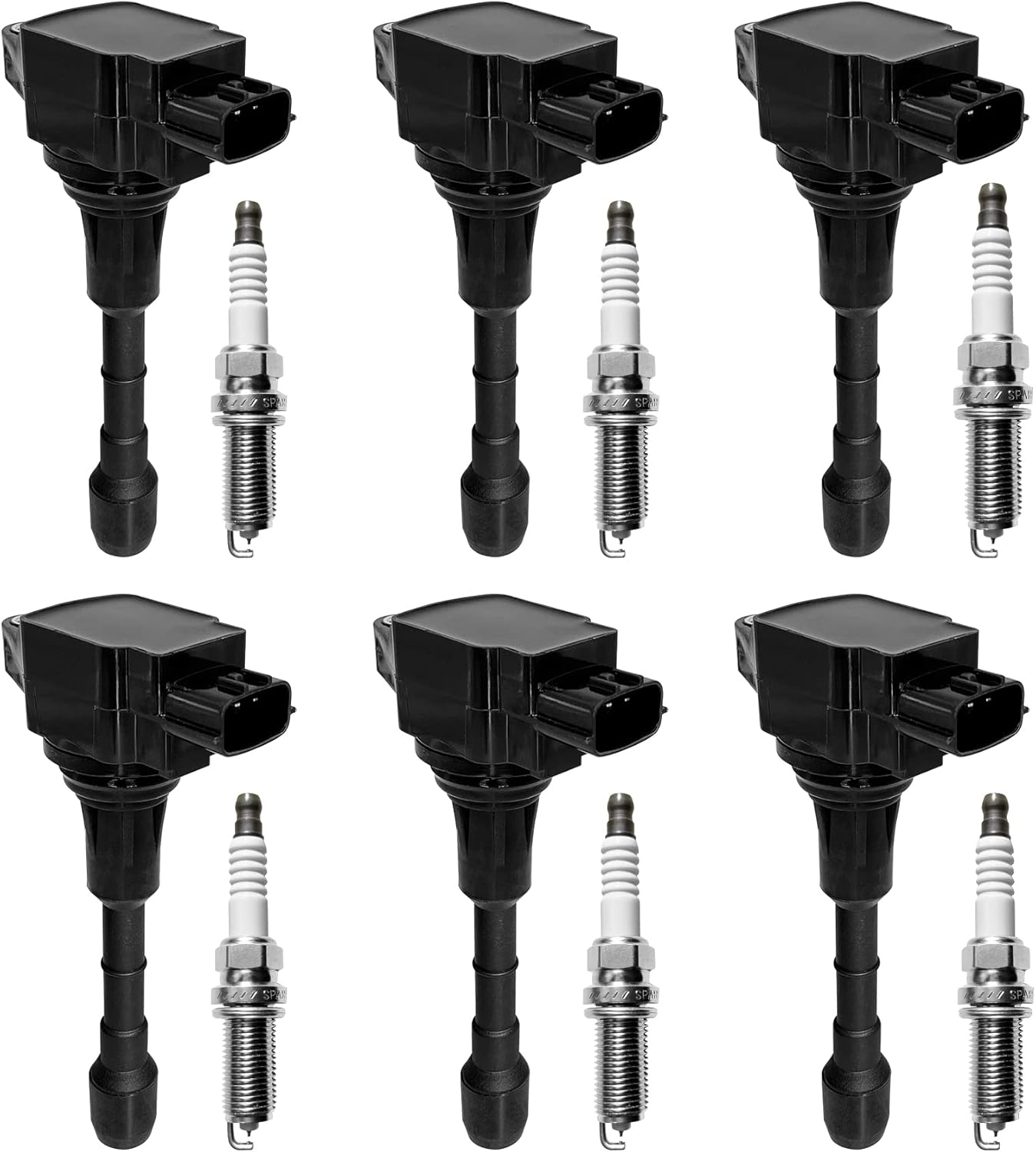Ignition Coil & Spark Plugs Set of 6 Compatible with Nissan