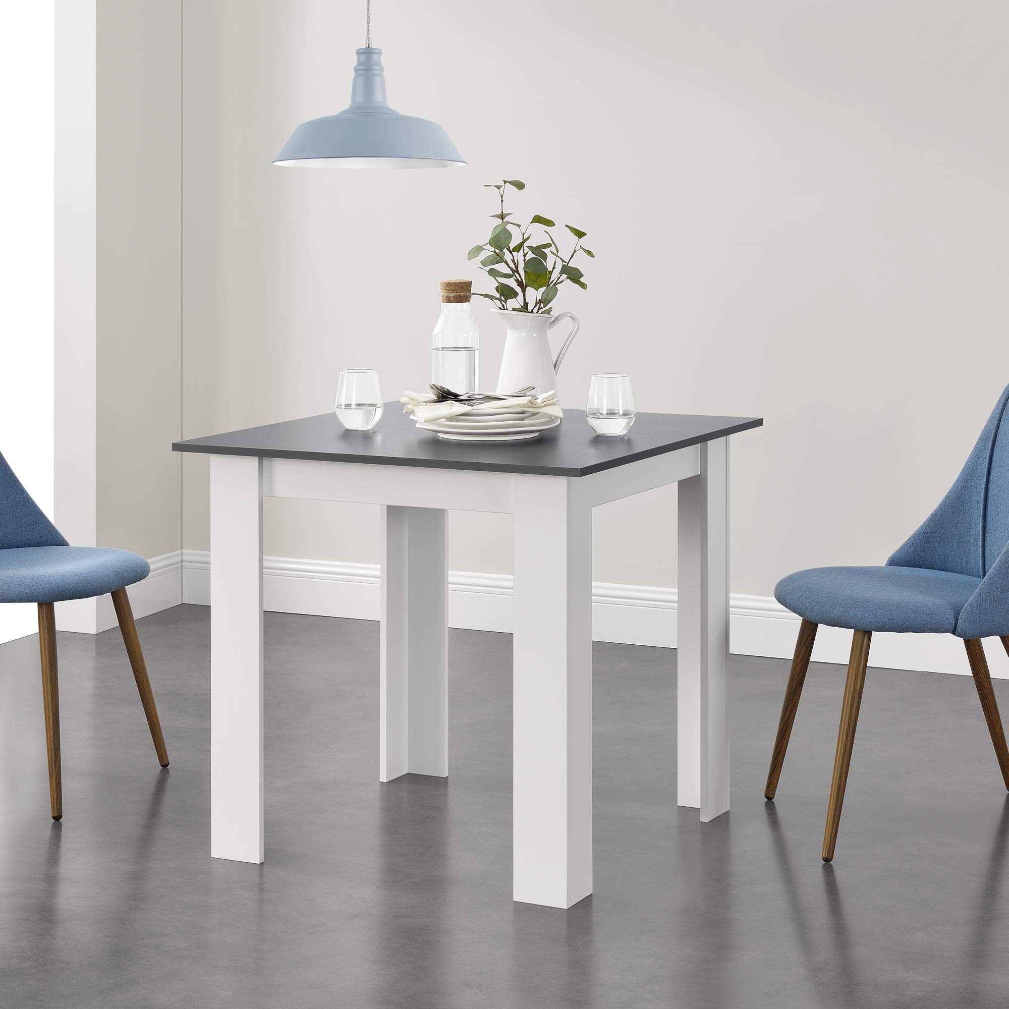 [en.casa] Tavolo da Pranzo con Piano Quadrato e Gambe a Forma di L 80 x 80 x 76cm Tavolo da Cucina in Design Moderno - Bianco/Grigio Scuro